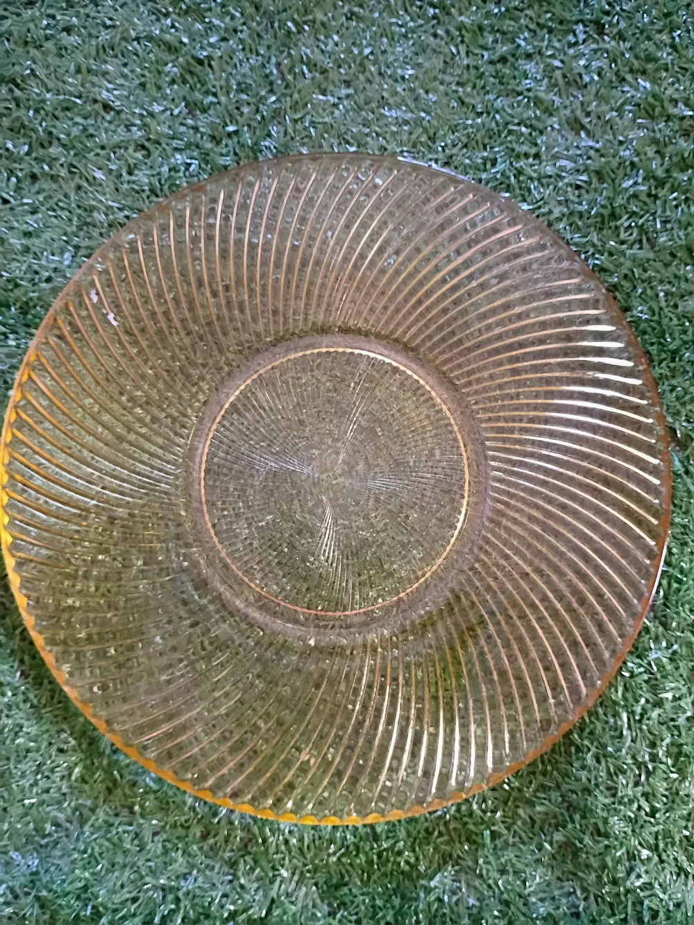 Vintage Yellow Pressed Glass Serving Plate